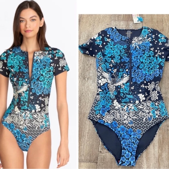 NWT Johnny Was | Blue Fly Neoprene One Piece Swimsuit | S | MSRP $298 - Picture 4 of 9